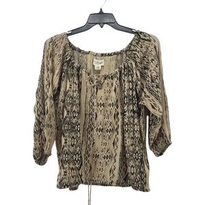 Denim & Supply Ralph Lauren Boho On/Off Shoulder Tan & Black Peasant Blouse Top